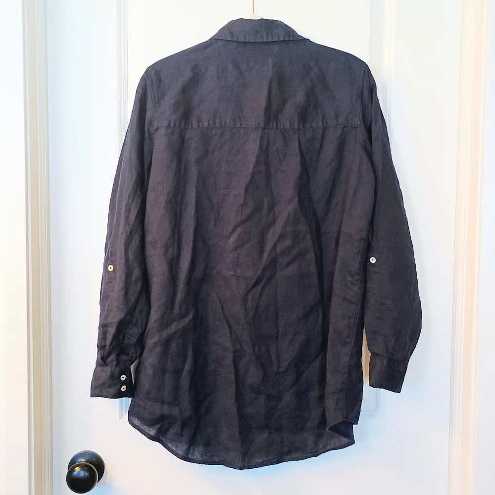 Women's Sigrid Olsen 100% Linen Navy Blue Long Sleeve Shirt Size Small - Picture 2 of 11